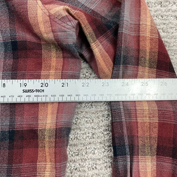VOLCOM Shirt Men Medium M Red Brown Plaid Button Up Polo Shirt Long Sleeve Polo - Picture 9 of 11
